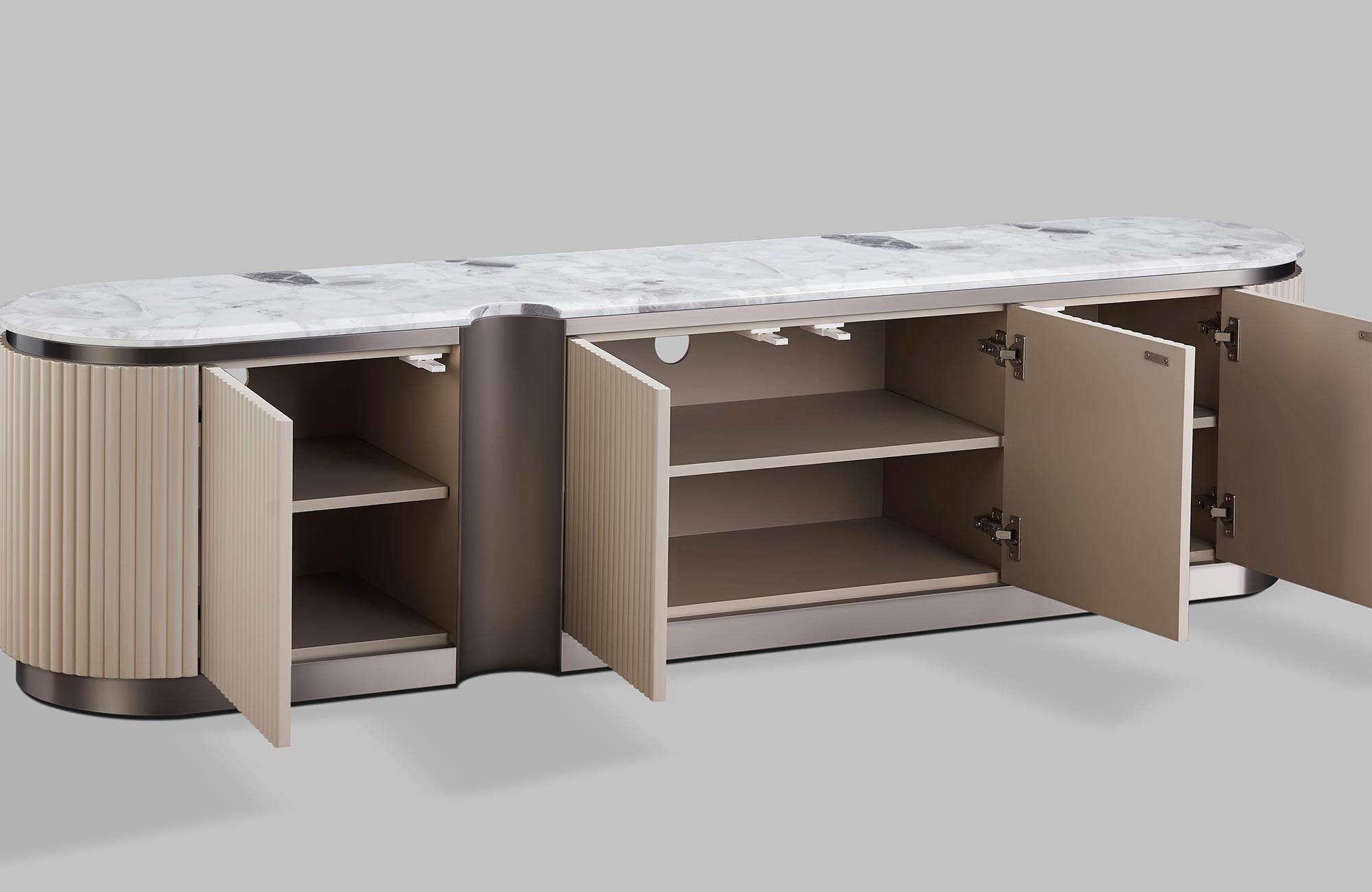 Luksusowa komoda RTV w kolorze beżowym z marmurowym blatem