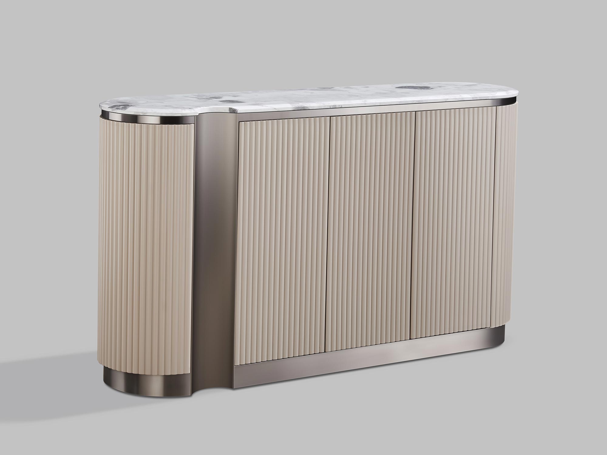 Nowoczesna komoda z półkami, minimalistycznym designie i eleganckim wykończeniu