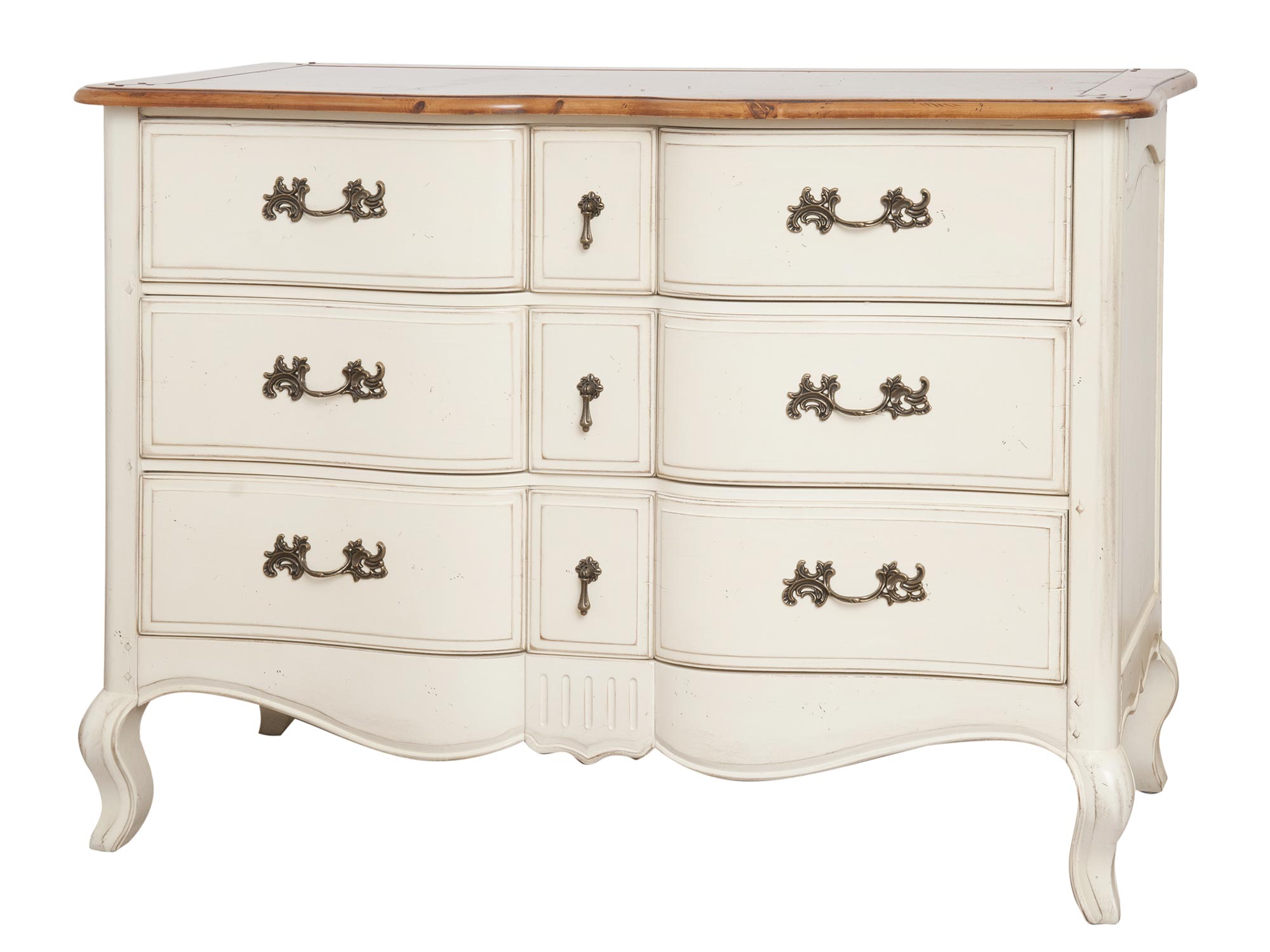 Drewniana komoda z dekoracyjnymi frontami w stylu prowansalskim kolor biały