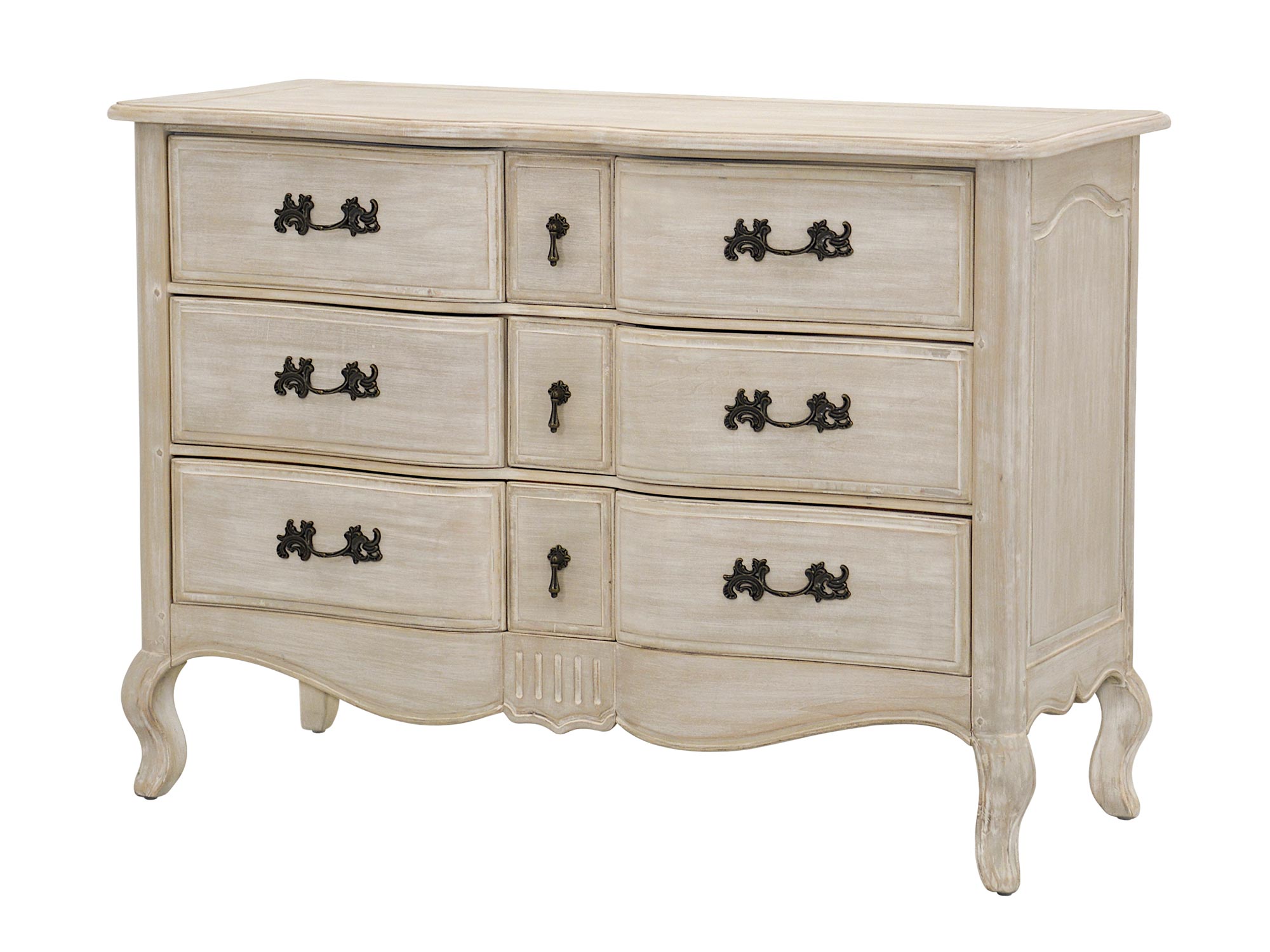 Klasyczna komoda z szufladami z oryginalnymi uchwytami i giętymi nóżkami