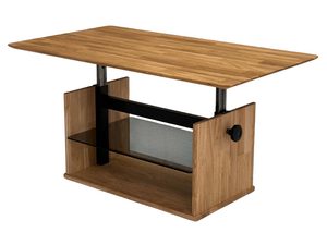 Miniaturka 3 - Ława dębowa z regulacją wysokości i półką szklaną perspektywa