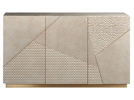 Stylowa komoda z asymetrycznym wzorem w kolorze szampańskim