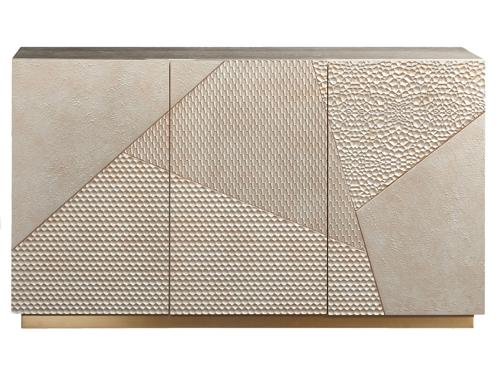 Stylowa komoda z asymetrycznym wzorem w kolorze szampańskim
