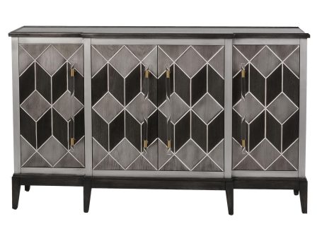 Komoda z ciemnymi rombami i złotymi uchwytami w stylu glamour
