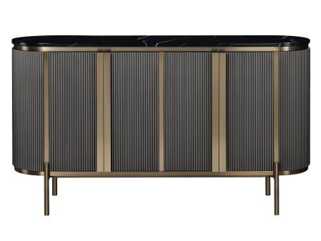 Grafitowa komoda z ryflowanym frontem i cienkimi złotymi nogami