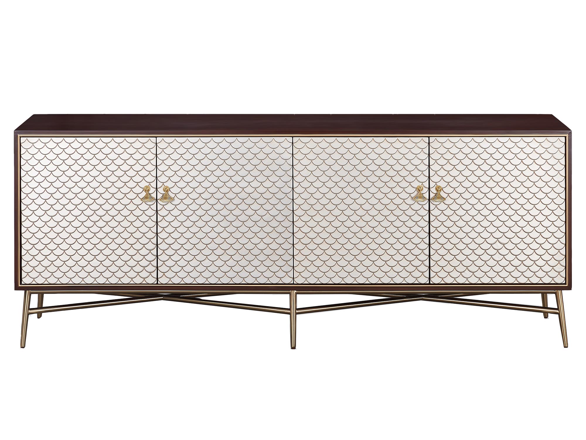 Elegancka komoda orzech włoski z ozdobnymi uchwytami w kształcie liścia