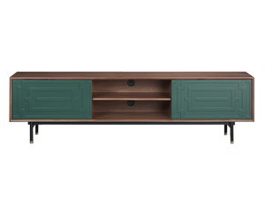 Miniatúra 3 - Orechová TV komoda so zelenými čelami a elegantnými nožičkami