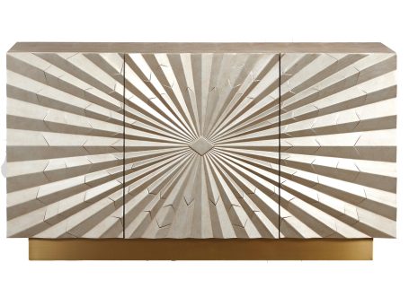 Błyszcząca komoda z efektem słońca i szampańskim wykończeniem