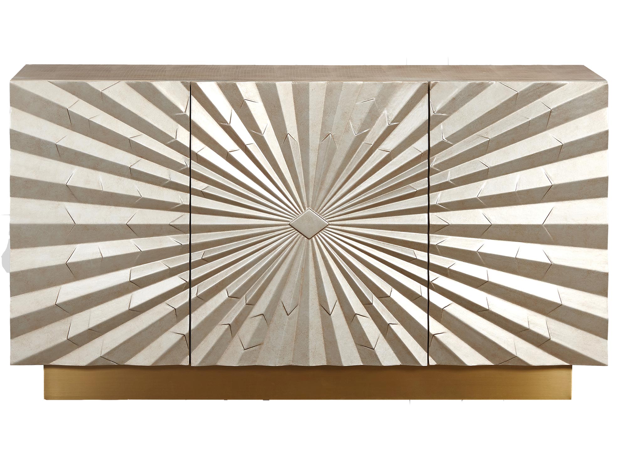 Błyszcząca komoda z efektem słońca i szampańskim wykończeniem