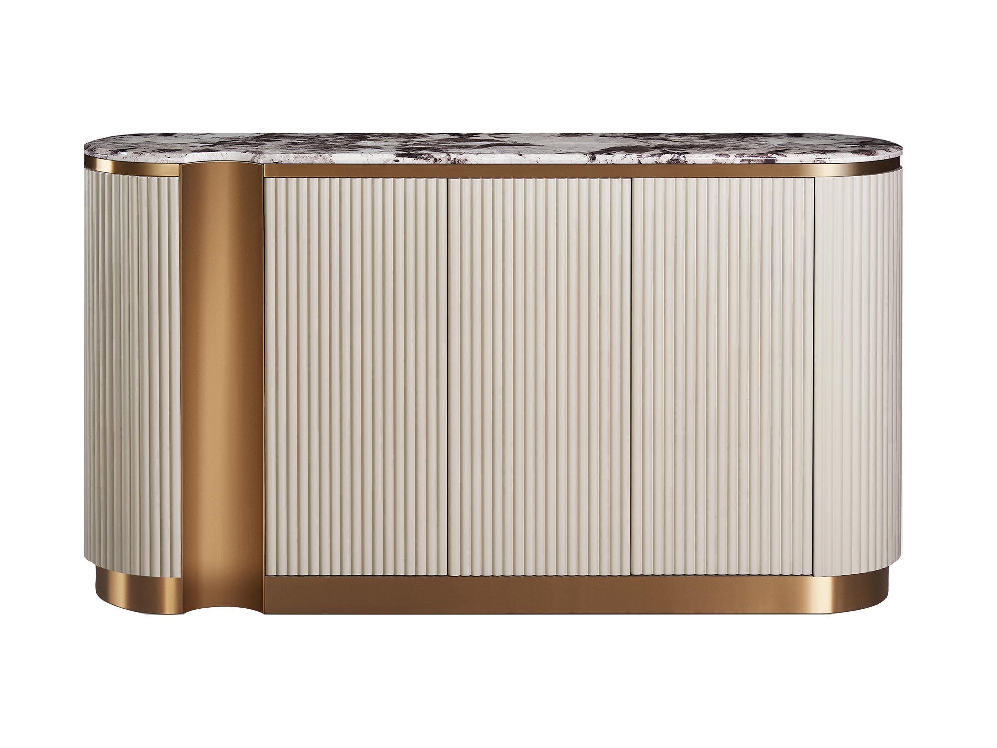 Komoda jasnokremowa ze złotymi akcentami i marmurowym blatem