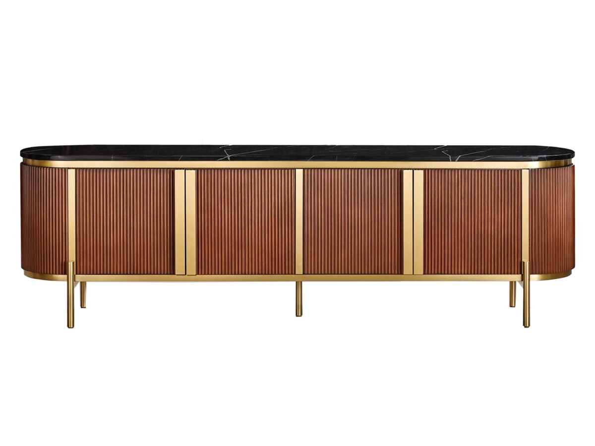 Kastanienbraunes TV-Lowboard 200 cm mit Marmorplatte Eleganza