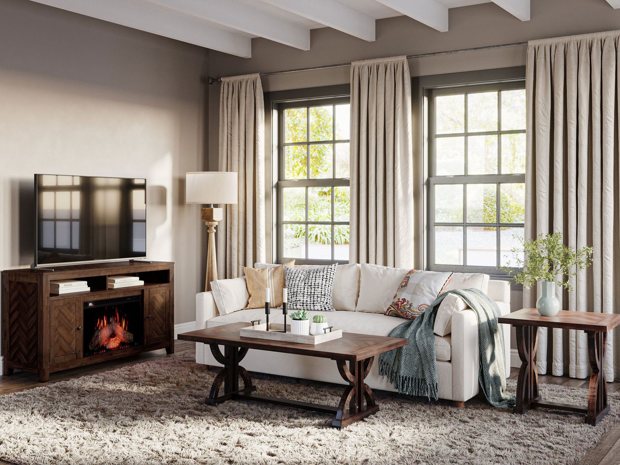 Drewniany stół w stylowym salonie