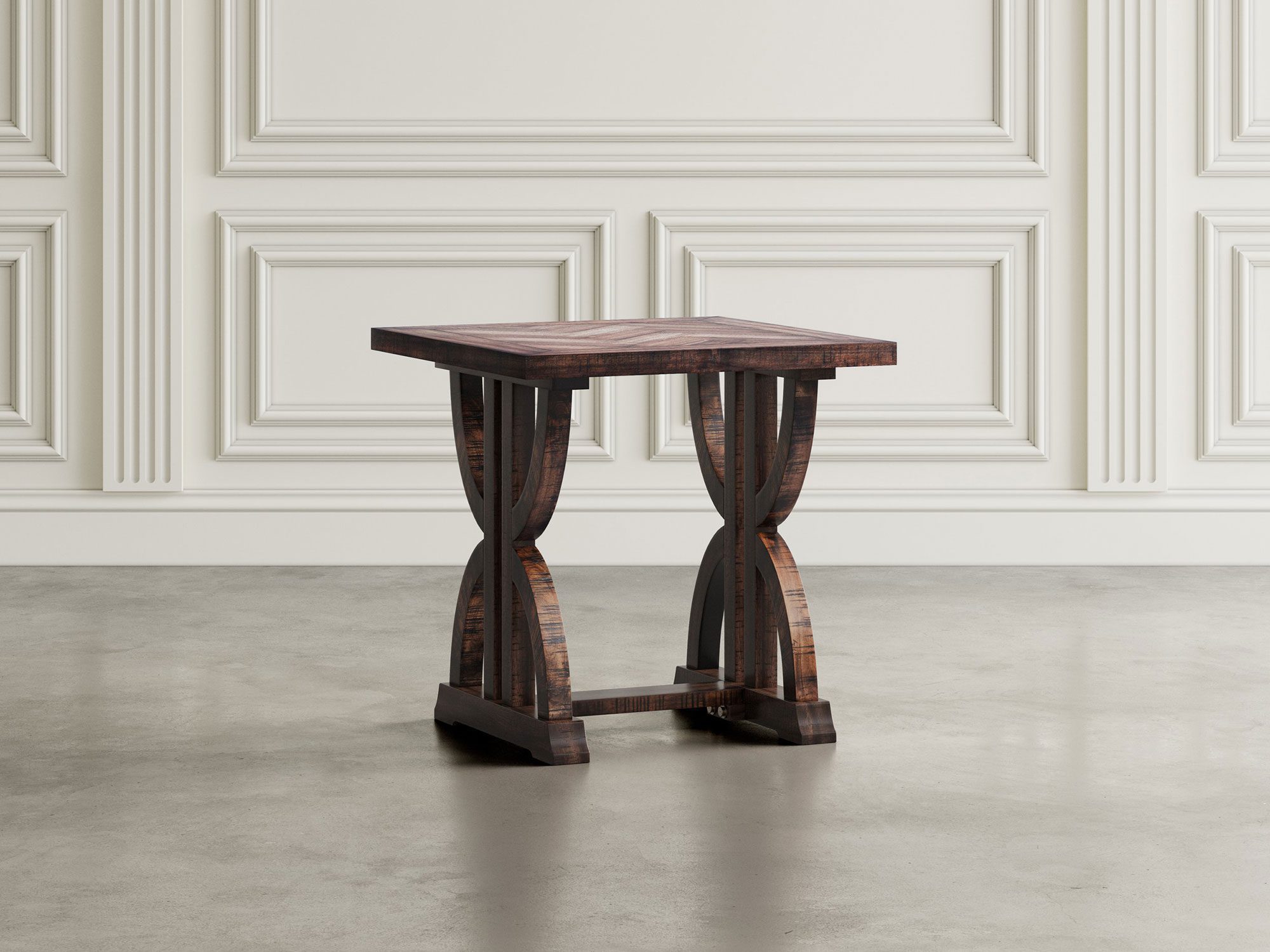 Drewniany stół w stylu rustykalnym do eleganckiej jadalni