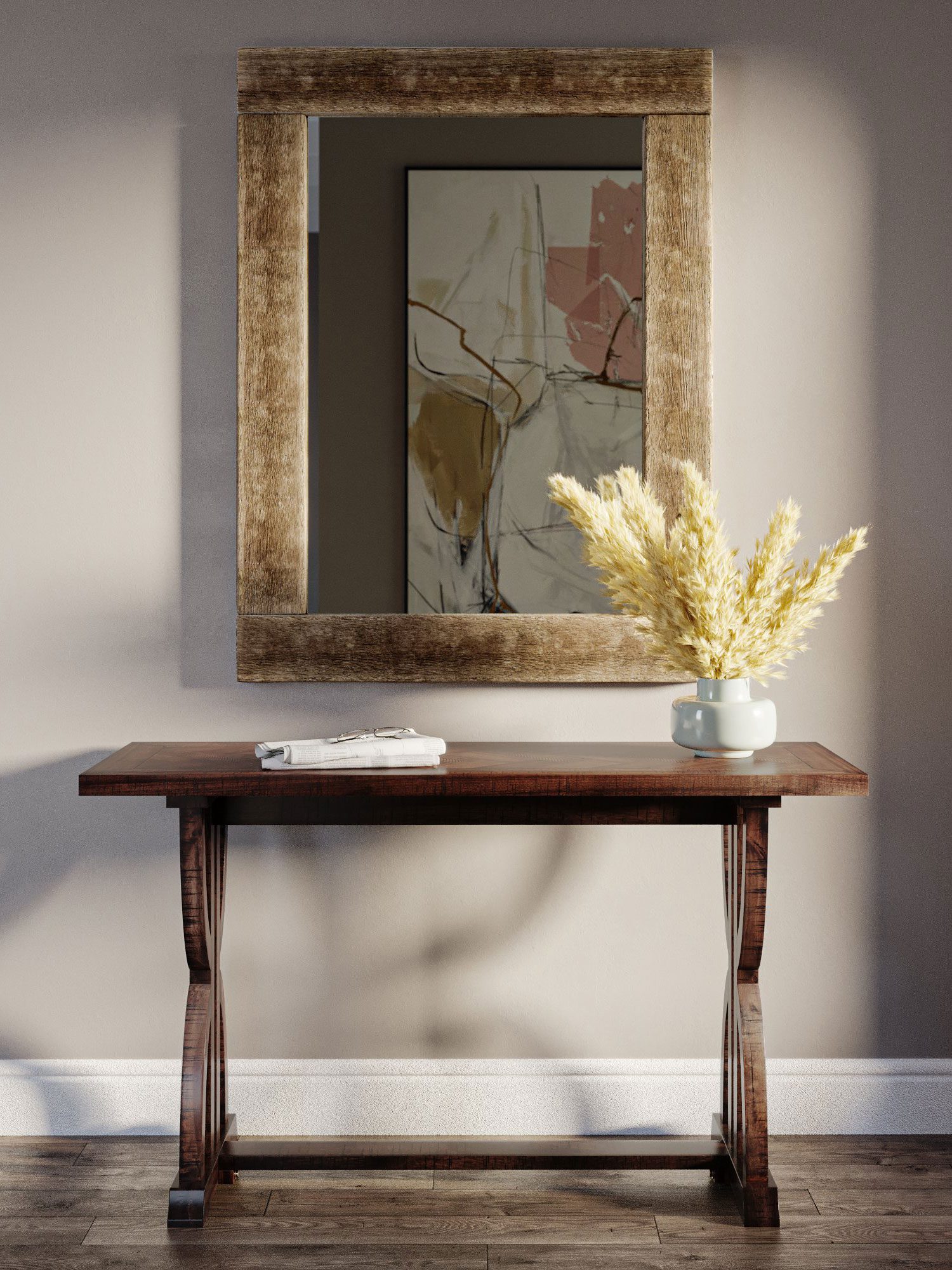 Stół drewniany z dekoracyjnym blatem w jodełkę