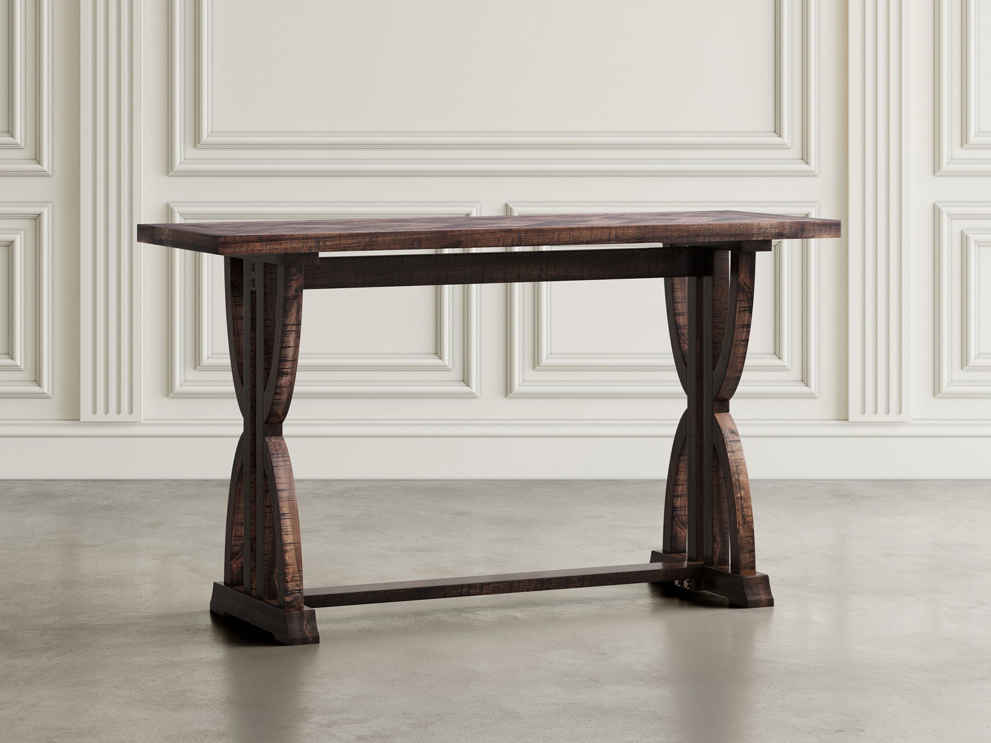 Stół w stylu rustykalnym z solidnymi drewnianymi nogami