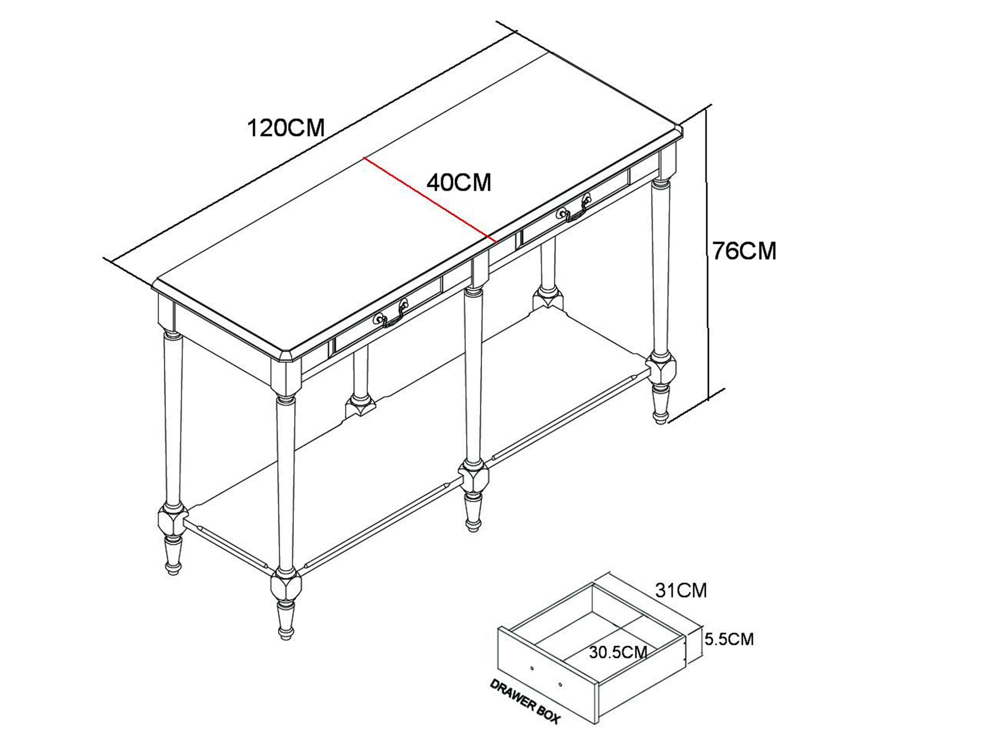 Rysunek techniczny drewnianego stołu w stylu prowansalskim kolor biały