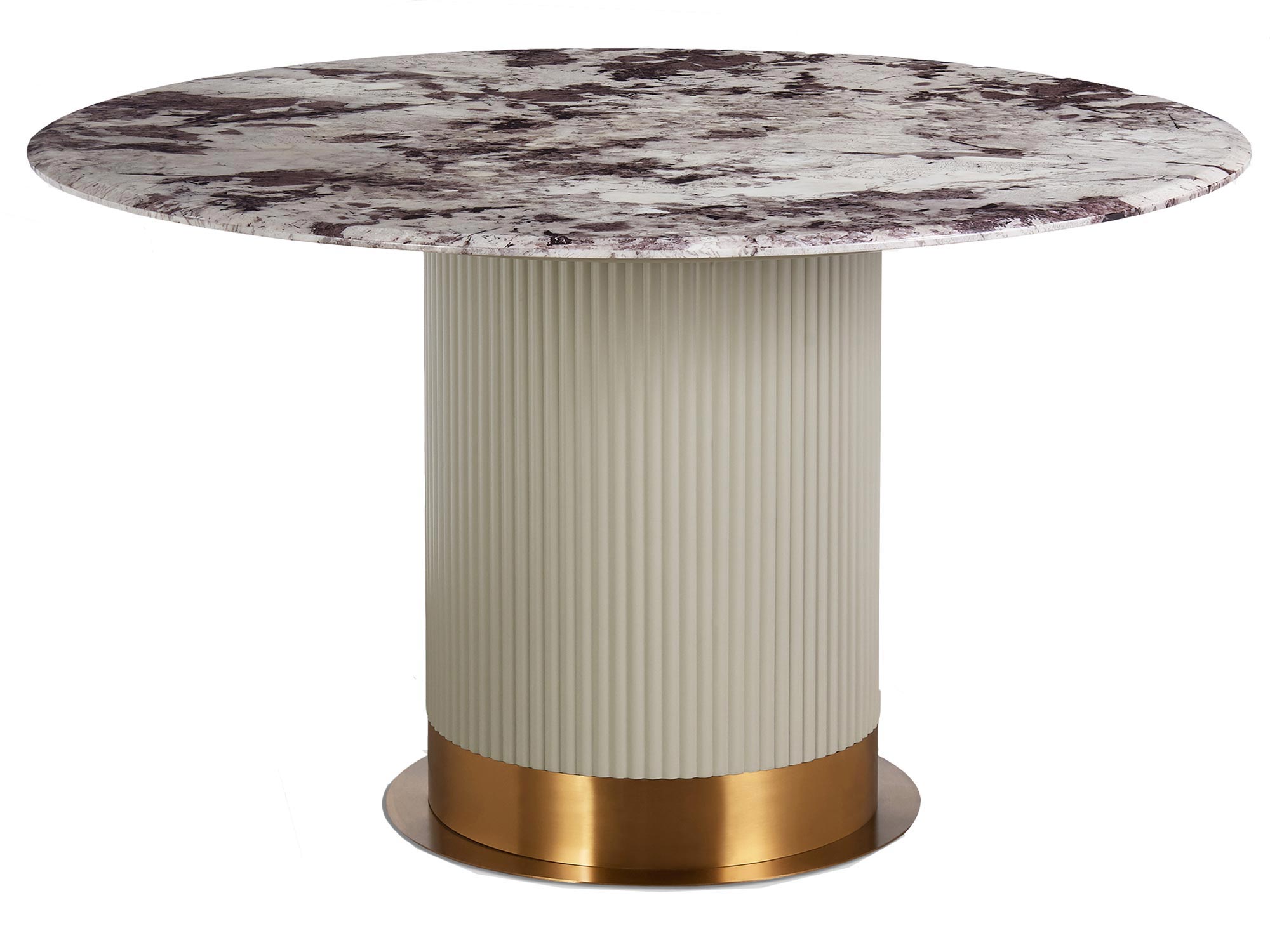 Kremowy okrągły stół ze złotym akcentem w stylu glamour