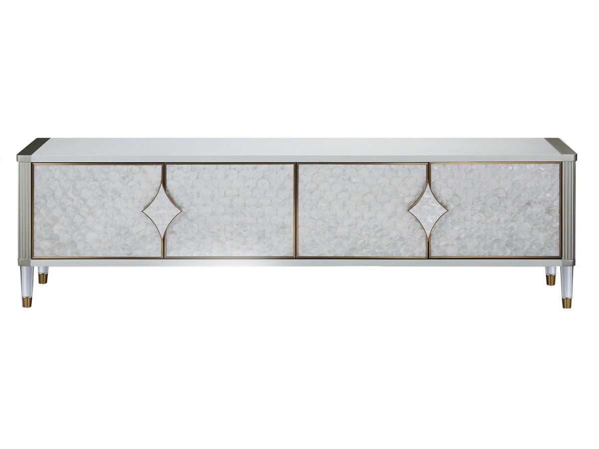 Moderne TV-Kommode 200 cm Ecru-Weiß mit Goldakzenten ELEGANZA