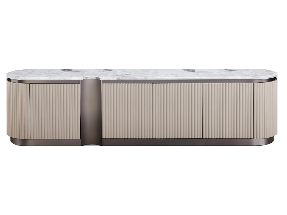 TV-Kommode 200 cm beige mit Marmorplatte Eleganza