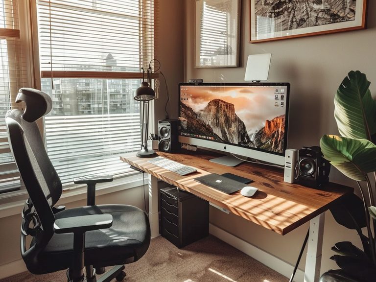 Nowoczesne biuro dużymi ekranami i roślinami