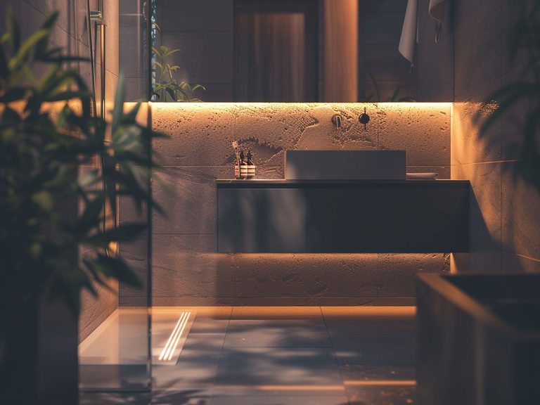 Nowoczesne meble do łazienki z betonową ścianą