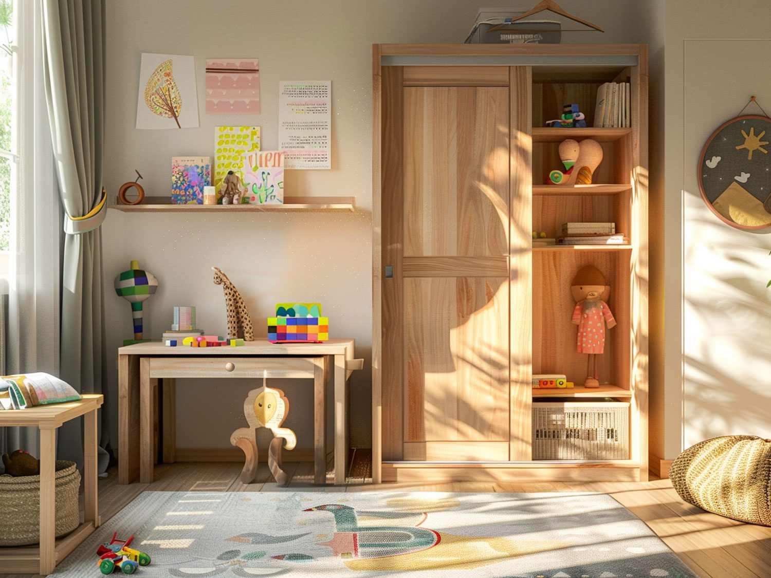 Nowoczesna sypialnia dziecięca z drewnianymi meblami