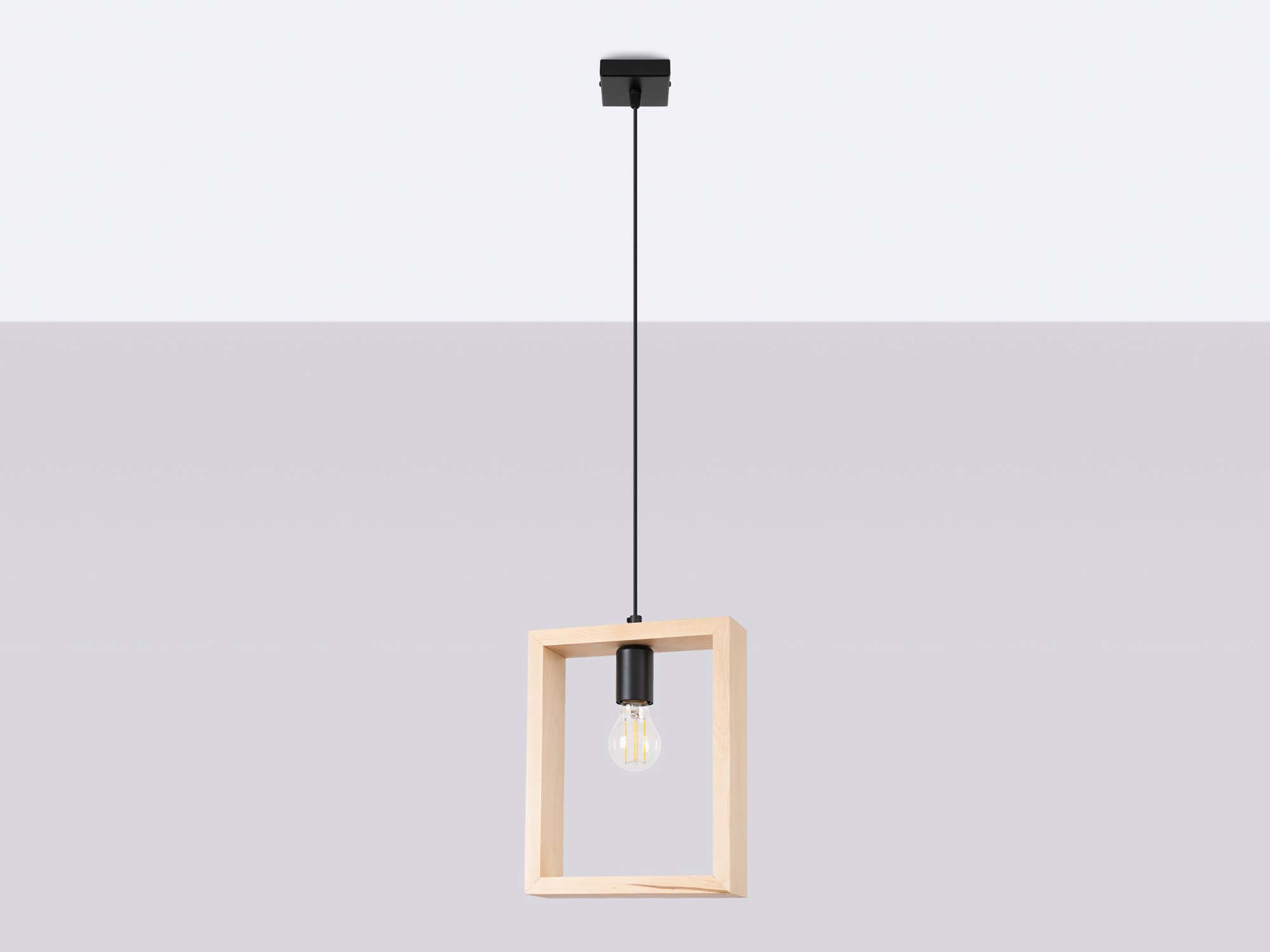 Závěsná dřevěná lampa ve světlé barvě s dekorativní LED žárovkou