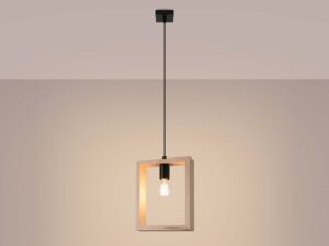 Miniaturka 3 - Jasna drewniana lampa wisząca z zapaloną żarówką filamentową