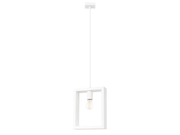 Biała lampa sufitowa z geometryczną ramą kwadratową na kablu
