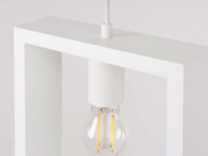 Miniaturka 6 - Biała oprawa lampy z dekoracyjną żarówką LED w metalowej ramie