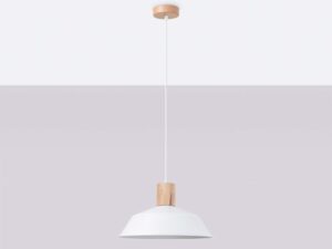 Miniaturka 3 - Lampa wisząca biała skandynawska z drewnianym detalem w aranżacji