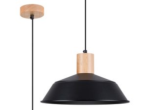 Miniaturka 1 - Lampa wisząca czarna z drewnianą podsufitką i kloszem industrialnym