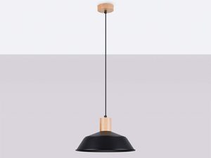 Miniaturka 3 - Industrialna lampa wisząca czarna z naturalnym drewnem na szarym tle
