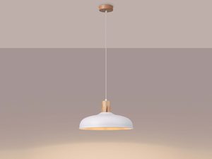 Miniaturka 3 - Lampa wisząca biała z drewnianym wykończeniem w stylu skandynawskim