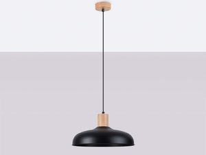 Miniaturka 2 - Wisząca lampa z metalowym kloszem czarnym i drewnianą nasadką