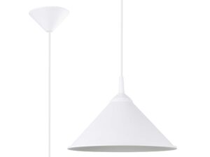 Miniaturka 1 - Biała lampa wisząca metalowa ze stożkowym kloszem i podsufitką