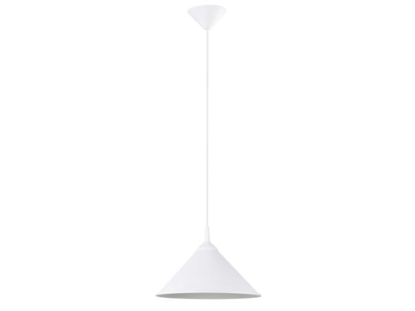 Lampa wisząca biała metalowa ze stożkowym kloszem