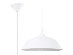 Miniaturka 1 - Biała lampa wisząca metalowa z szerokim kloszem i stożkową podsufitką