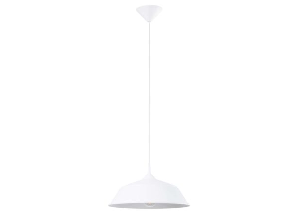 Lampa wisząca biała metalowa z szerokim kloszem z żarówką LED