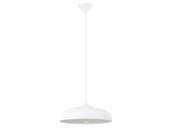 Lampa wisząca biała metalowa z widoczną żarówką