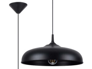 Miniaturka 1 - Czarna lampa wisząca metalowa z płaskim kloszem i podsufitką