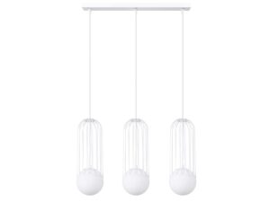 Miniatúra 16 - Biela trojbodová závesná lampa s kovovými klietkami na bielom pozadí