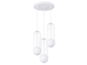 Miniaturka 2 - Lampa wisząca biała czteropunktowa z klatkami świecąca ciepłym światłem
