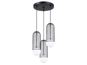 Miniaturka 2 - Lampa wisząca trójpunktowa z okrągłą podsufitką i klatkami na białym tle