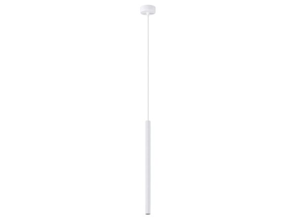 Lampa wisząca biała z długim żłobionym kloszem tubowym