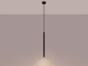 Miniaturka 3 - Lampa wisząca jednopunktowa czarna z ryflowanym kloszem świecąca ciepłym światłem
