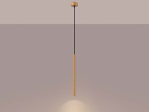Miniaturka 3 - Lampa wisząca jednopunktowa złota z ryflowanym kloszem świecąca ciepłym światłem