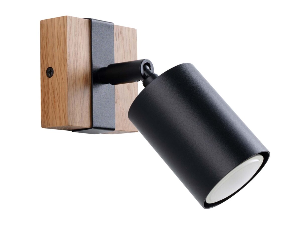 Schwarze Wandleuchte aus Stahl und Holz FALKO 1