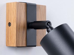 Miniaturka 5 - Kinkiet ścienny z dębową podstawą i czarnym metalowym kloszem