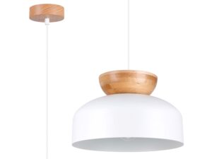 Miniaturka 1 - Lampa wisząca biała z drewnianym elementem dekoracyjnym
